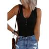 MEROKEETY Women’s Ribbed Tank Top Sleeveless Bodysuits Summer 2026 V Neck Button Body Suit Tummy Control Tshirt(Black)
