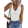 MEROKEETY Women’s Ribbed Tank Top Sleeveless Bodysuits Summer 2026 V Neck Button Body Suit Tummy Control Tshirt(White)