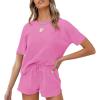 MEROKEETY Women’s Short Sleeve Waffle Pajama Sets Lounge Top and Shorts 2 Piece Tracksuit Outfits(Rose Pink)