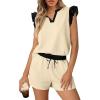 MEROKEETY Women’s Summer Two Piece Short Sets Ruffle Sleeve V Neck Cute Tops Matching Lounge Outfits(Apricot)