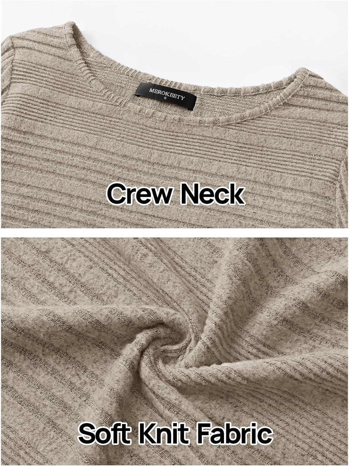 imageMEROKEETY Womens 2025 Fall Lightweight Sweater Shirt Long Sleeve Boat Neck Ribbed Knitted Tunic Pullover TopsApricot