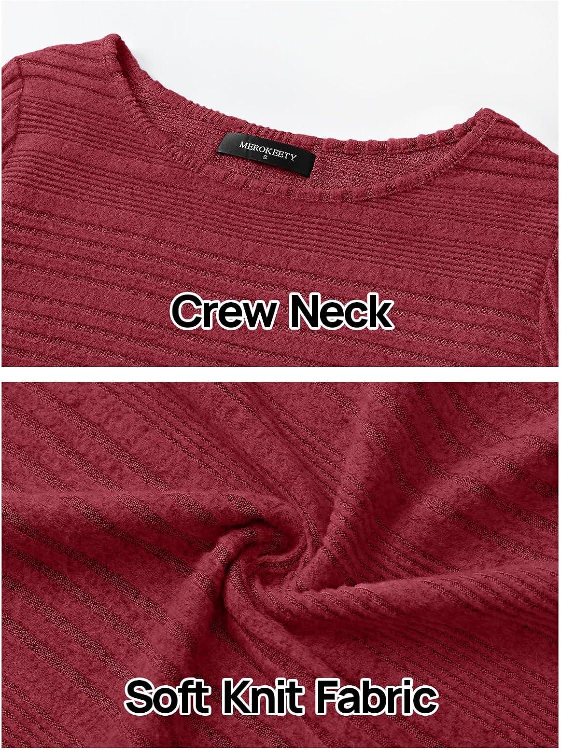 imageMEROKEETY Womens 2025 Fall Lightweight Sweater Shirt Long Sleeve Boat Neck Ribbed Knitted Tunic Pullover TopsWine