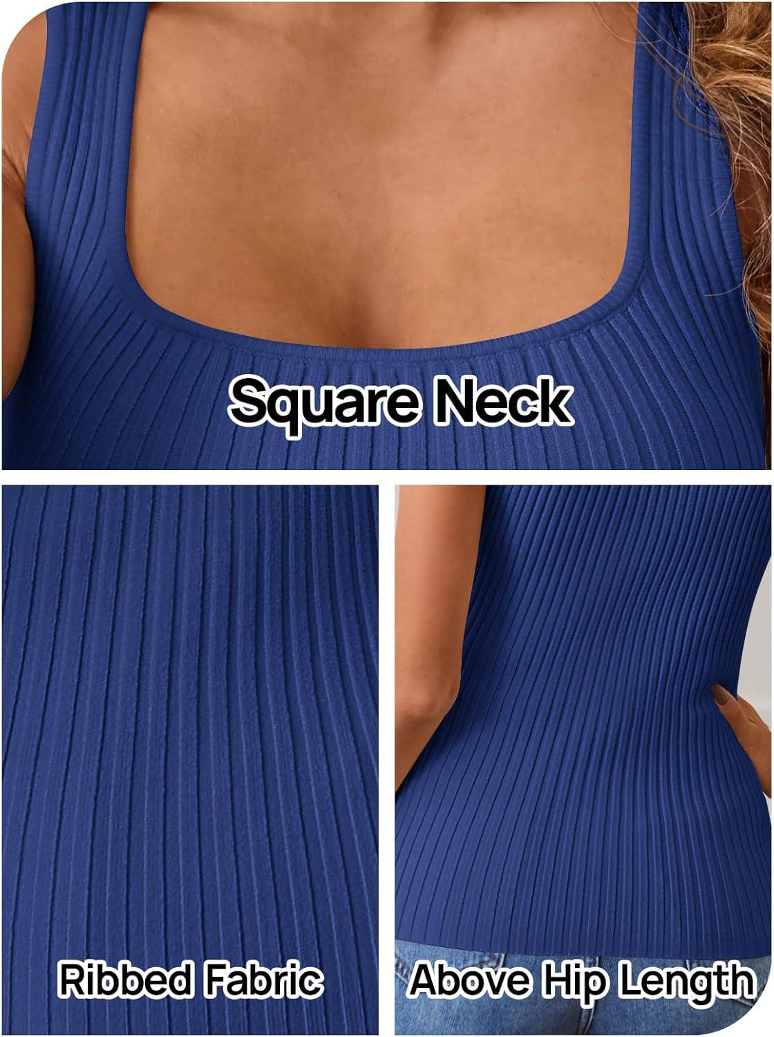 imageMEROKEETY Womens Ribbed Knit Tank Tops 2026 Square Neck Sleeveless Summer Basic Shirts Sweater VestRoyalblue