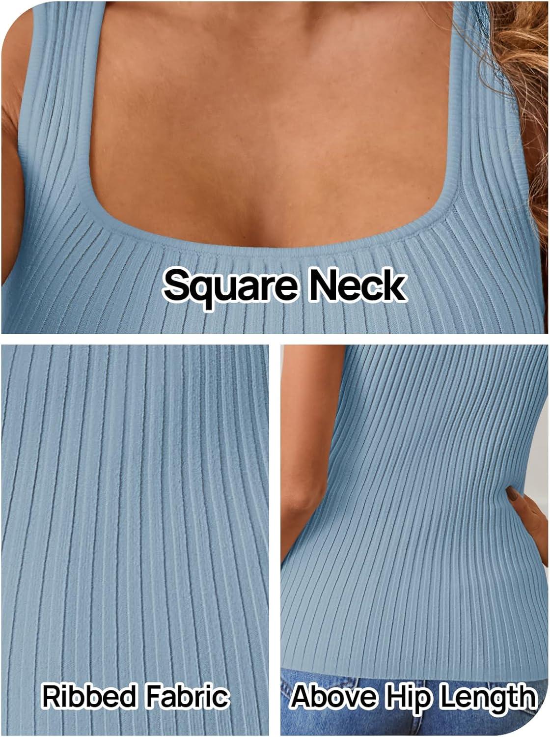 imageMEROKEETY Womens Ribbed Knit Tank Tops 2026 Square Neck Sleeveless Summer Basic Shirts Sweater VestSkyblue
