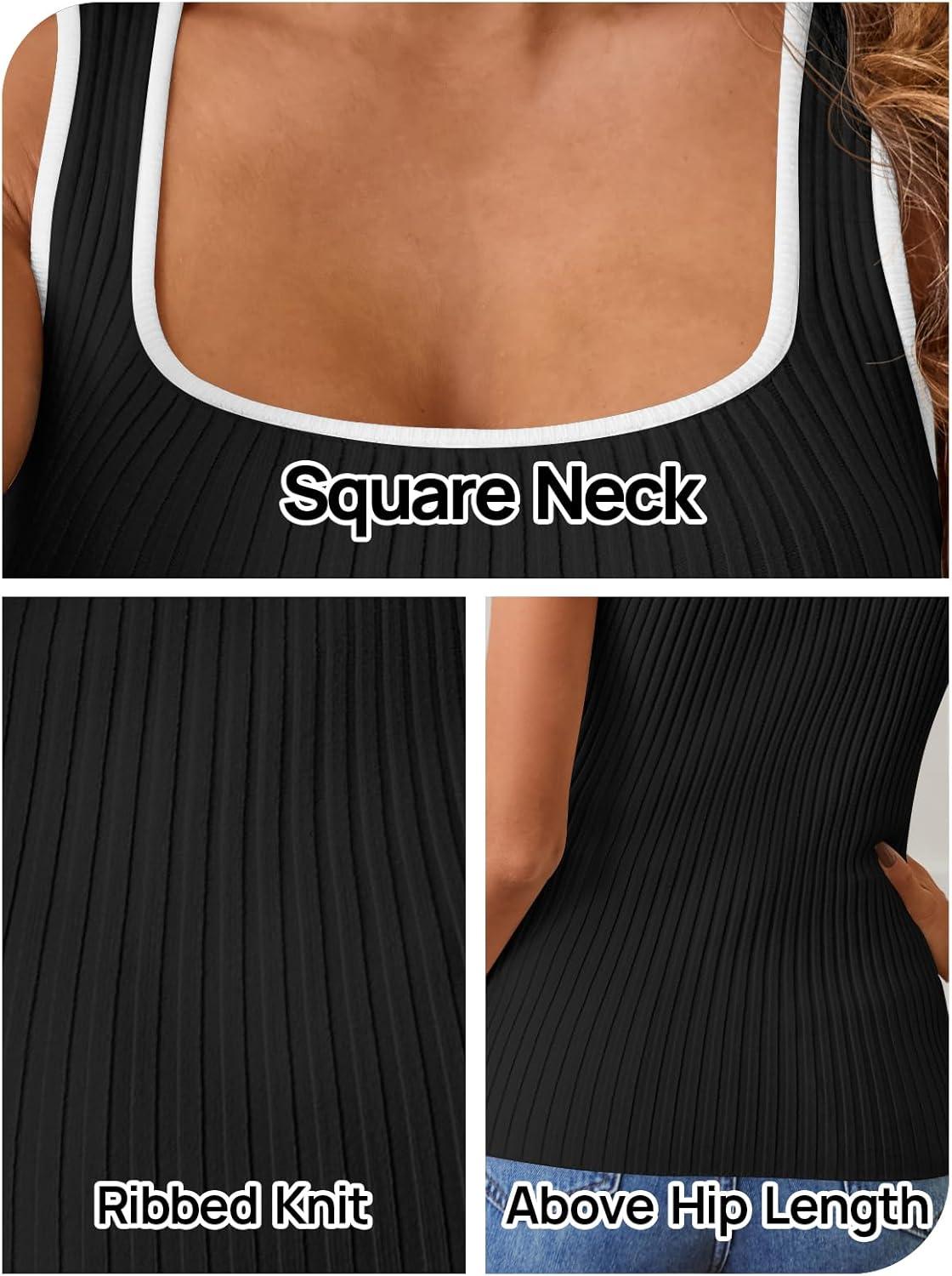 imageMEROKEETY Womens Sleeveless Square Neck Tank Tops 2026 Slim Fitted Color Block Knit Shirts Summer Basic Sweater VestBlack
