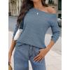 MEROKEETY Women’s 2025 Fall Lightweight Sweater Shirt Long Sleeve Boat Neck Ribbed Knitted Tunic Pullover Tops(Dustyblue)