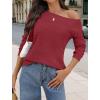 MEROKEETY Women’s 2025 Fall Lightweight Sweater Shirt Long Sleeve Boat Neck Ribbed Knitted Tunic Pullover Tops(Wine)