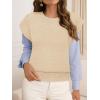 MEROKEETY Women’s Fall Fuzzy Fleece Sweater Vest Cozy Cap Sleeve Crew Neck Pullover Knit Tops(Beige)