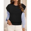 MEROKEETY Women’s Fall Fuzzy Fleece Sweater Vest Cozy Cap Sleeve Crew Neck Pullover Knit Tops(Black)