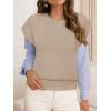 MEROKEETY Women’s Fall Fuzzy Fleece Sweater Vest Cozy Cap Sleeve Crew Neck Pullover Knit Tops(Lightkhaki)
