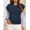 MEROKEETY Women’s Fall Fuzzy Fleece Sweater Vest Cozy Cap Sleeve Crew Neck Pullover Knit Tops(Navy)