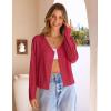 MEROKEETY Women’s Open Front Lightweight Cardigan 2026 Summer Casual Long Sleeve Button Beach Cover Up Tops(Red)