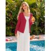 MEROKEETY Women’s Open Front Lightweight Cardigan 2026 Summer Casual Long Sleeve Button Beach Cover Up Tops(Red)