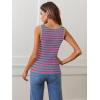 MEROKEETY Women’s Sleeveless Ribbed Knit Tank Tops All-Season Striped Square Neck Camisoles Shirts 2026 Casual Basic Tanks(Bluepink)