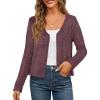 MEROKEETY Women’s Open Front Lightweight Cardigan 2026 Summer Casual Long Sleeve Button Beach Cover Up Tops(Maroon)