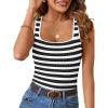 MEROKEETY Women’s Sleeveless Ribbed Knit Tank Tops All-Season Striped Square Neck Camisoles Shirts 2026 Casual Basic Tanks(Black)