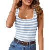 MEROKEETY Women’s Sleeveless Ribbed Knit Tank Tops All-Season Striped Square Neck Camisoles Shirts 2026 Casual Basic Tanks(Blue)