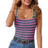 MEROKEETY Women’s Sleeveless Ribbed Knit Tank Tops All-Season Striped Square Neck Camisoles Shirts 2026 Casual Basic Tanks(Bluepink)