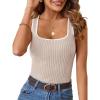 MEROKEETY Women’s Sleeveless Square Neck Tank Tops 2026 Slim Fitted Color Block Knit Shirts Summer Basic Sweater Vest(Almond)