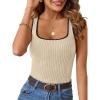 MEROKEETY Women’s Sleeveless Square Neck Tank Tops 2026 Slim Fitted Color Block Knit Shirts Summer Basic Sweater Vest(Beige)