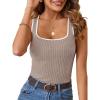 MEROKEETY Women’s Sleeveless Square Neck Tank Tops 2026 Slim Fitted Color Block Knit Shirts Summer Basic Sweater Vest(Cashmere)