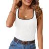 MEROKEETY Women’s Sleeveless Square Neck Tank Tops 2026 Slim Fitted Color Block Knit Shirts Summer Basic Sweater Vest(White)