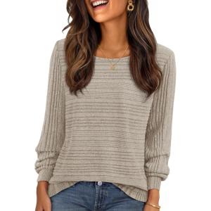 MEROKEETY Women’s 2025 Fall Lightweight Sweater Shirt Long Sleeve Boat Neck Ribbed Knitted Tunic Pullover Tops(Apricot)