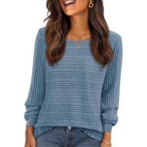 MEROKEETY Women’s 2025 Fall Lightweight Sweater Shirt Long Sleeve Boat Neck Ribbed Knitted Tunic Pullover Tops(Dustyblue)