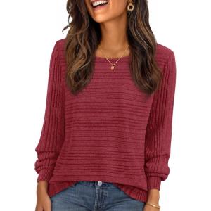 MEROKEETY Women’s 2025 Fall Lightweight Sweater Shirt Long Sleeve Boat Neck Ribbed Knitted Tunic Pullover Tops(Wine)