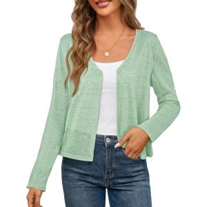 MEROKEETY Women’s Open Front Lightweight Cardigan 2026 Summer Casual Long Sleeve Button Beach Cover Up Tops(Seagrass)