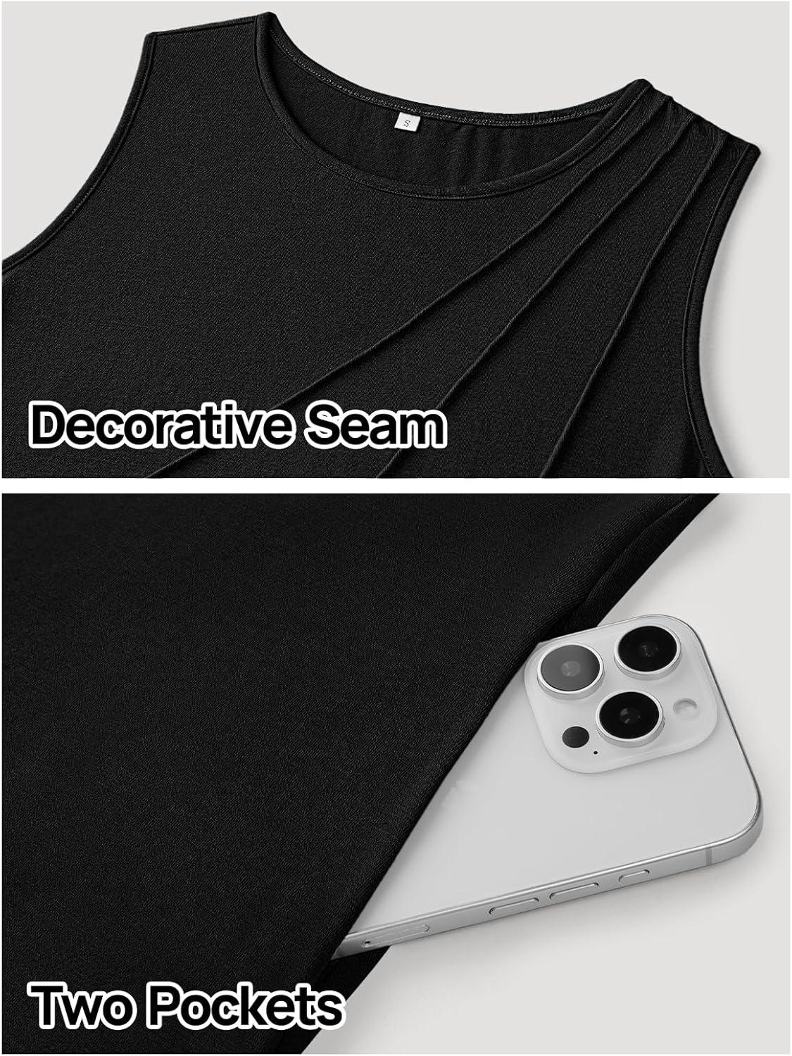 imageMEROKEETY Womens 2025 Summer Sleeveless Sundress Casual Beach Vacation Crewneck Tank Mini DressBlack