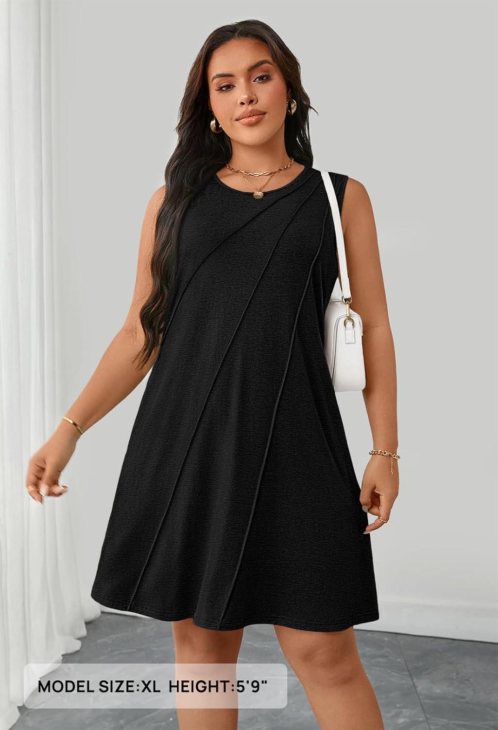 imageMEROKEETY Womens 2025 Summer Sleeveless Sundress Casual Beach Vacation Crewneck Tank Mini DressBlack