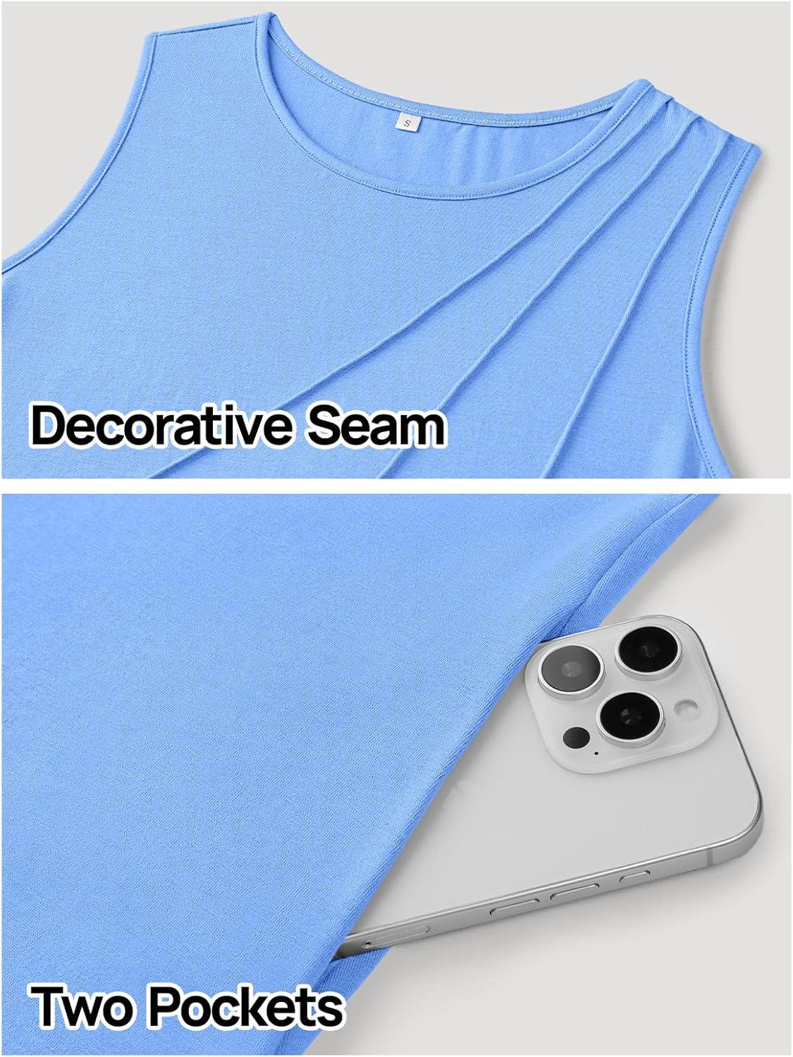 imageMEROKEETY Womens 2025 Summer Sleeveless Sundress Casual Beach Vacation Crewneck Tank Mini DressBlue