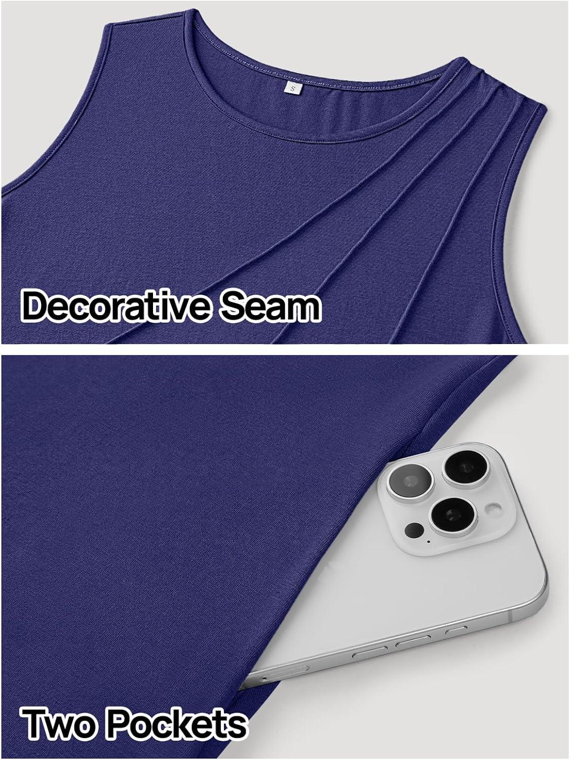 imageMEROKEETY Womens 2025 Summer Sleeveless Sundress Casual Beach Vacation Crewneck Tank Mini DressNavy