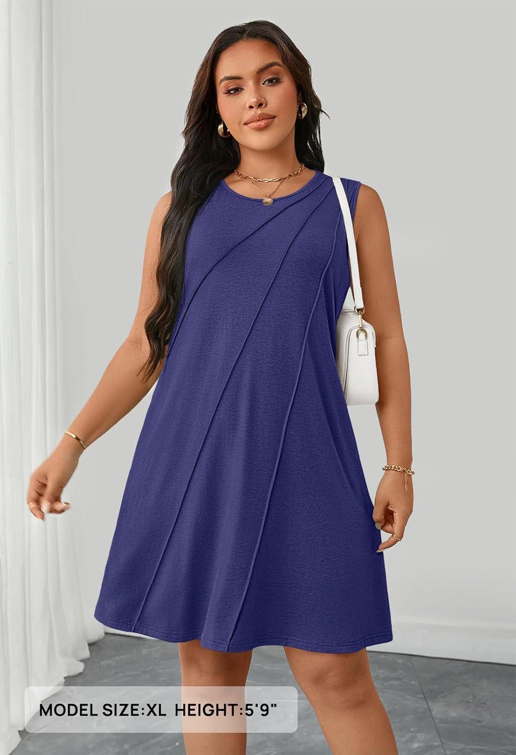 imageMEROKEETY Womens 2025 Summer Sleeveless Sundress Casual Beach Vacation Crewneck Tank Mini DressNavy