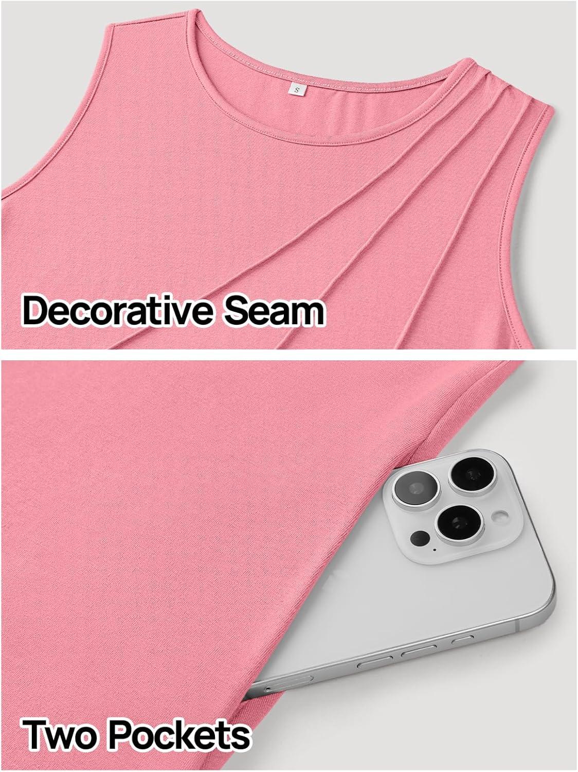 imageMEROKEETY Womens 2025 Summer Sleeveless Sundress Casual Beach Vacation Crewneck Tank Mini DressPink