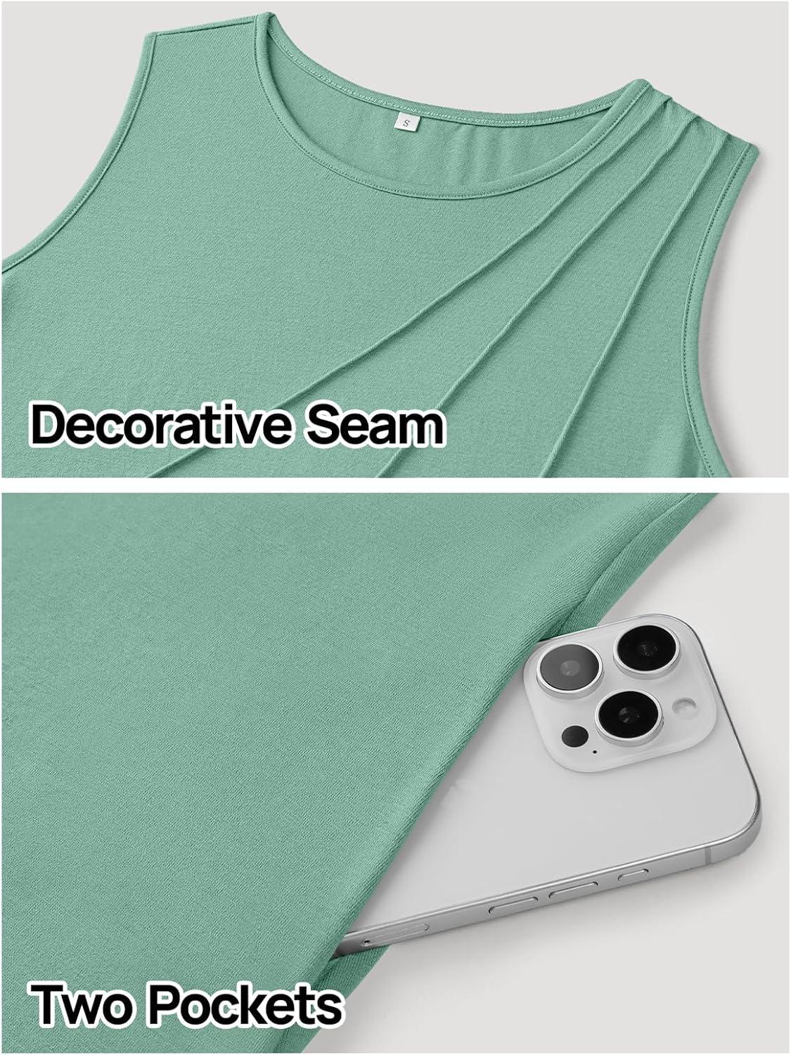 imageMEROKEETY Womens 2025 Summer Sleeveless Sundress Casual Beach Vacation Crewneck Tank Mini DressSage
