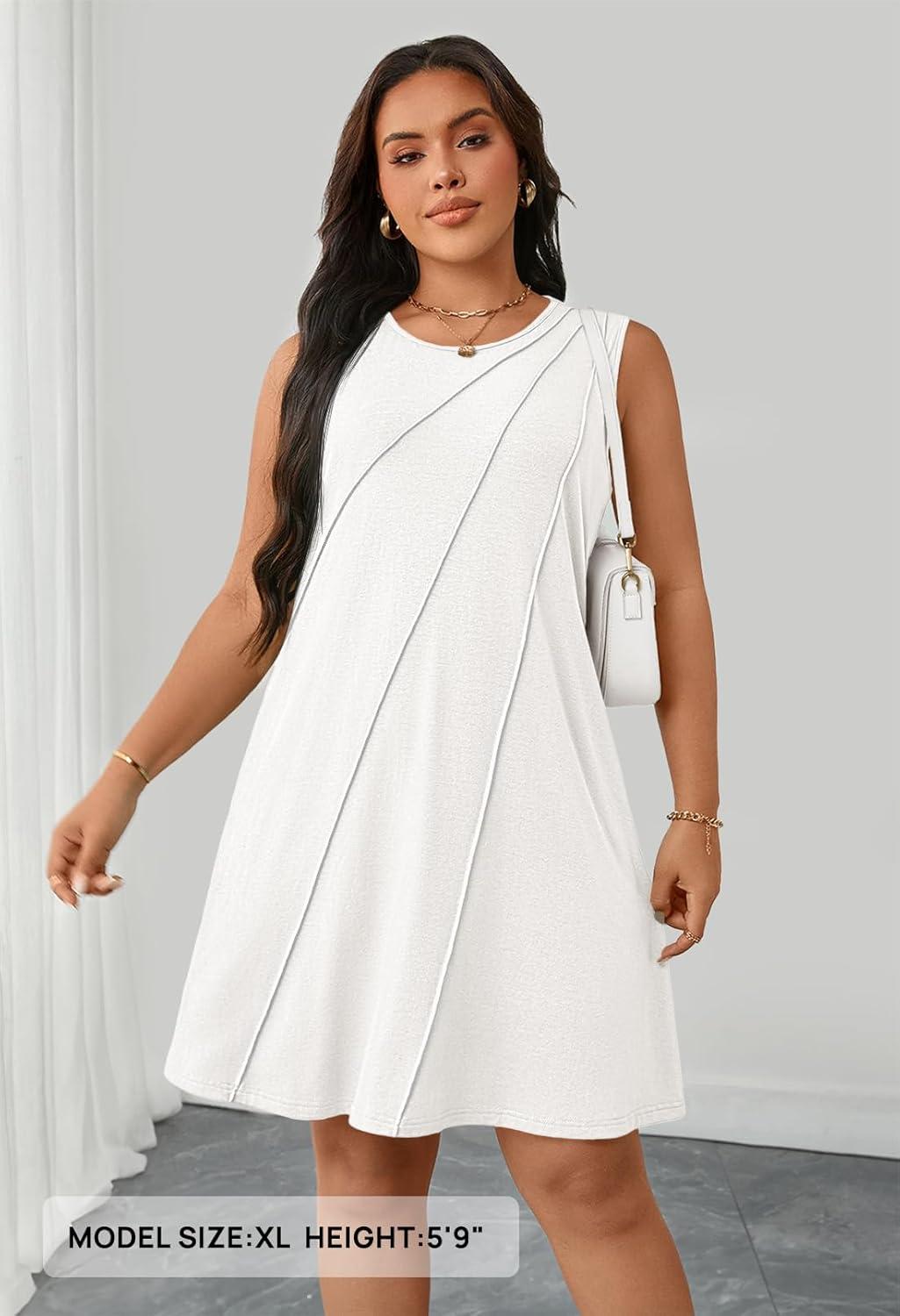 imageMEROKEETY Womens 2025 Summer Sleeveless Sundress Casual Beach Vacation Crewneck Tank Mini DressWhite
