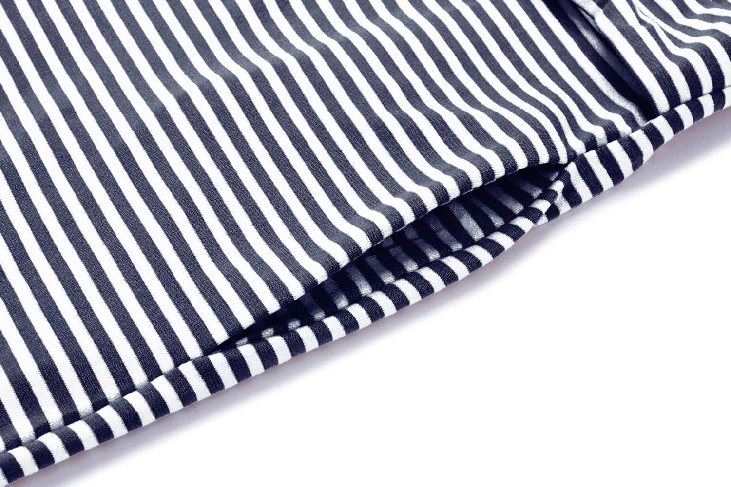 imageMEROKEETY Womens 2026 Summer Casual Dress Striped Sleeveless Crew Neck Tie Waist Beach Vacation Trendy Short T Shirt DressesNavy