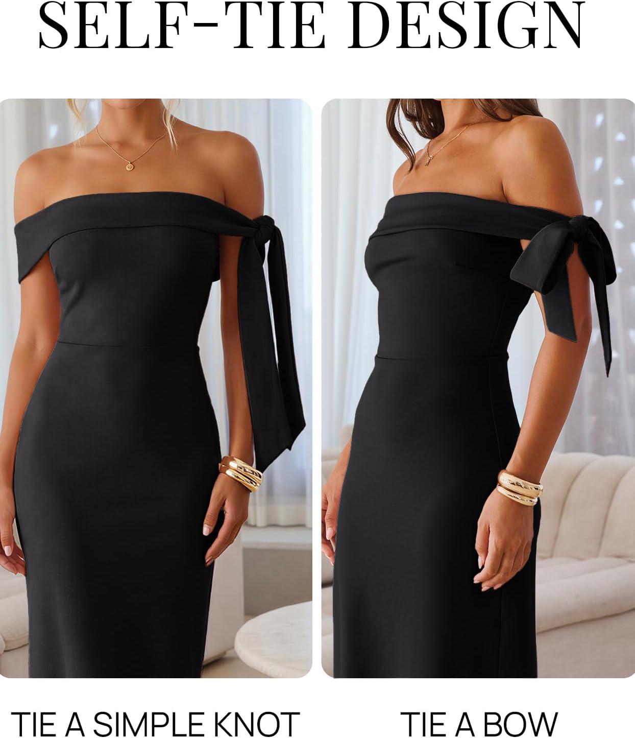 imageMEROKEETY Womens 2026 Summer Off The Shoulder Dress Bodycon Wedding Guest Cocktail Formal Party Maxi DressesBlack