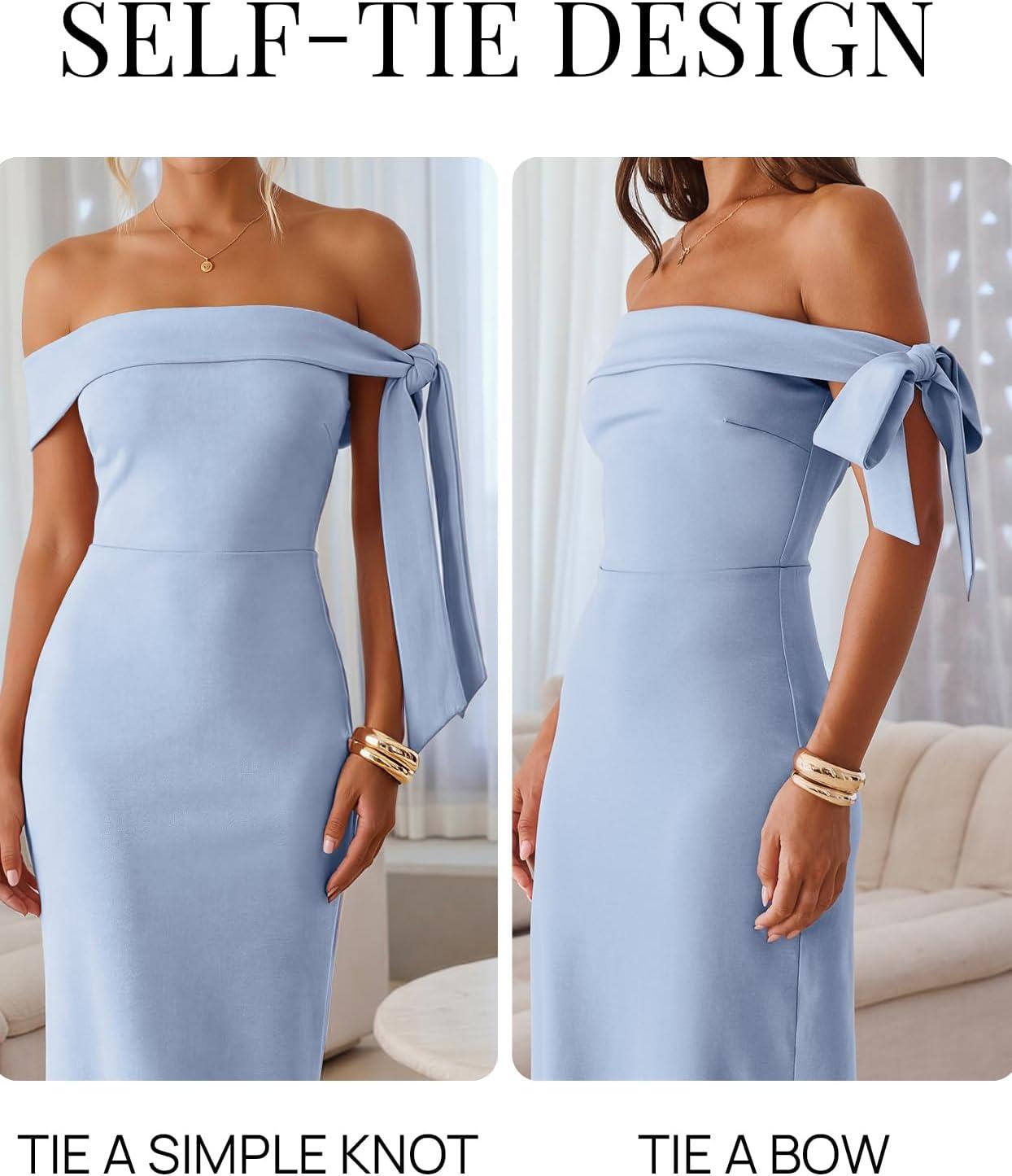 imageMEROKEETY Womens 2026 Summer Off The Shoulder Dress Bodycon Wedding Guest Cocktail Formal Party Maxi DressesBlue