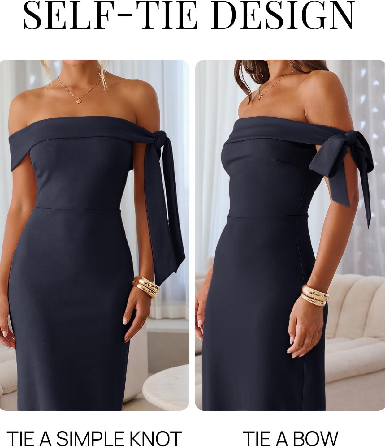 imageMEROKEETY Womens 2026 Summer Off The Shoulder Dress Bodycon Wedding Guest Cocktail Formal Party Maxi DressesNavy