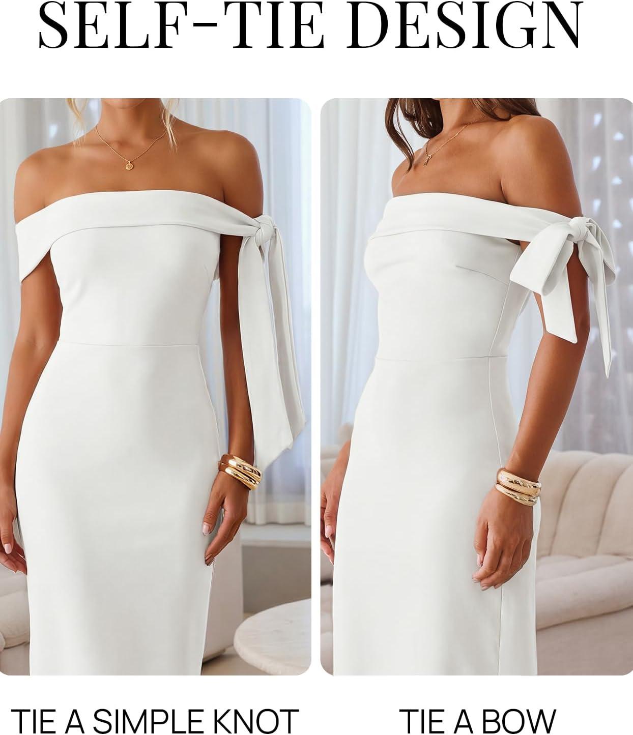 imageMEROKEETY Womens 2026 Summer Off The Shoulder Dress Bodycon Wedding Guest Cocktail Formal Party Maxi DressesWhite