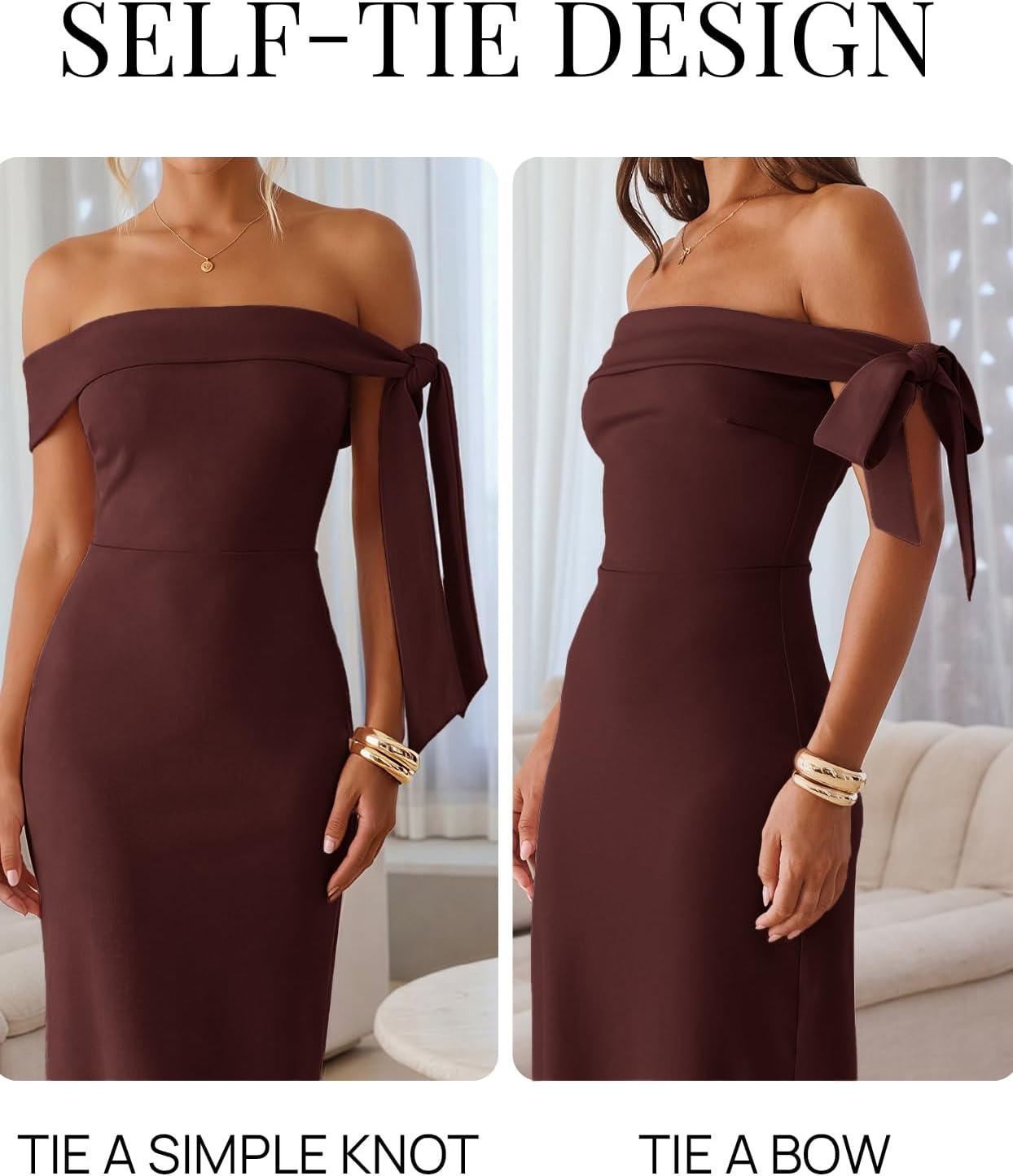 imageMEROKEETY Womens 2026 Summer Off The Shoulder Dress Bodycon Wedding Guest Cocktail Formal Party Maxi DressesWinered