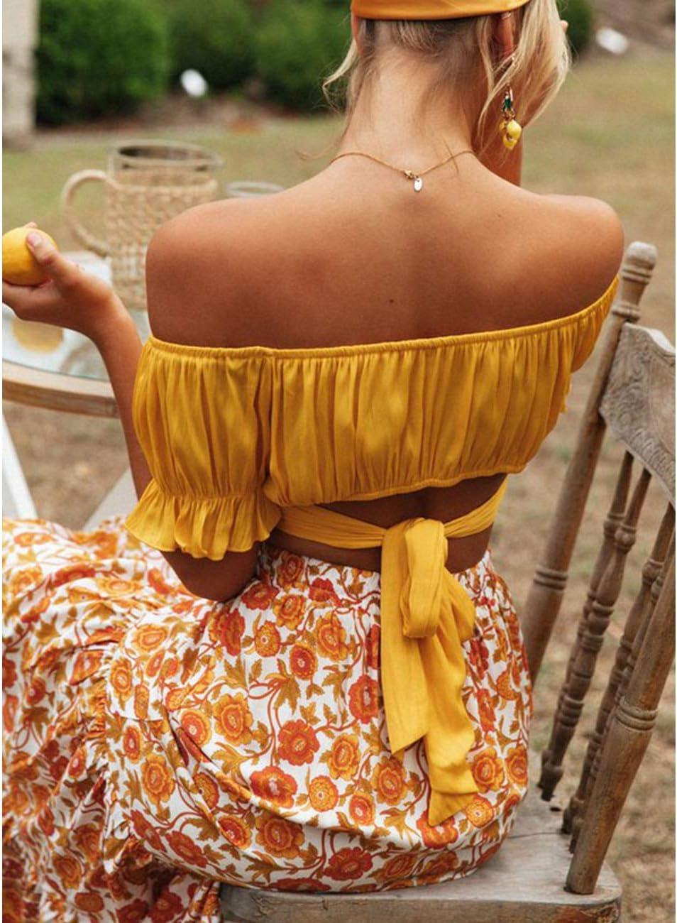 imageMEROKEETY Womens Boho Floral Print Elastic High Waist Pleated A Line Maxi SkirtFloralyellow