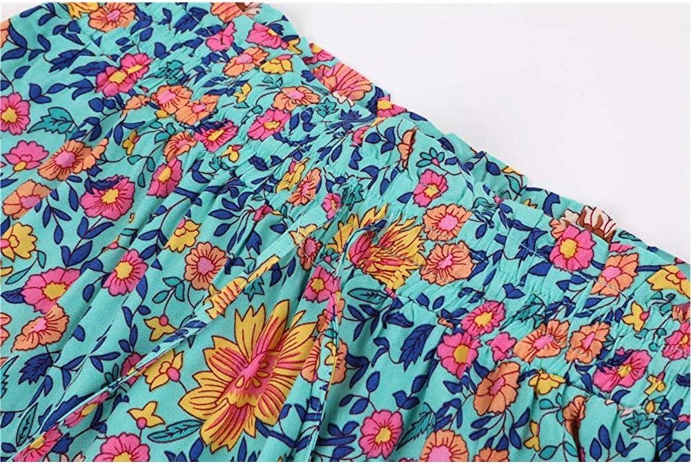 imageMEROKEETY Womens Boho Floral Print Elastic High Waist Pleated A Line Maxi SkirtGreen