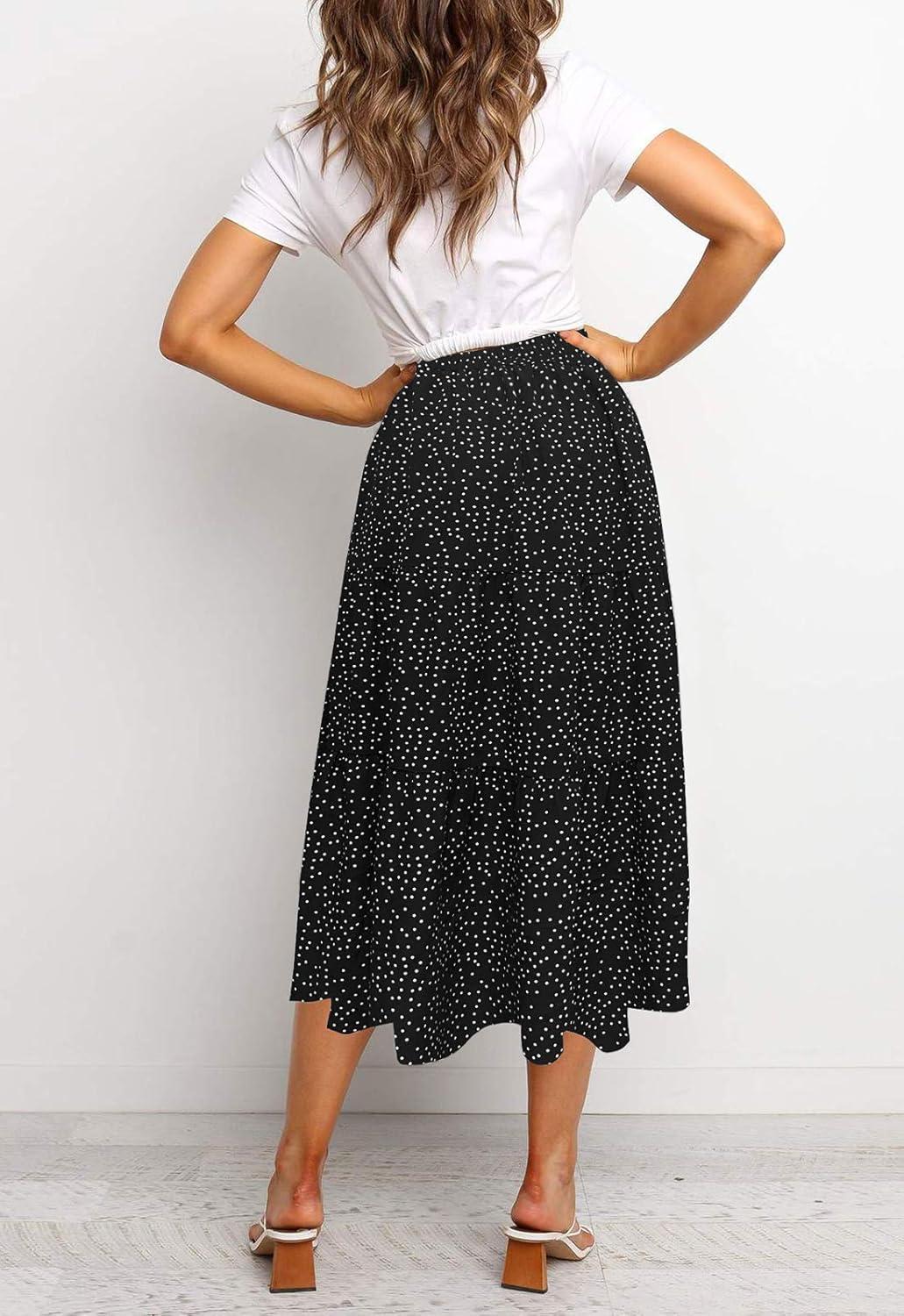 imageMEROKEETY Womens Boho Leopard Print Skirt Pleated ALine Swing Midi Skirts02black