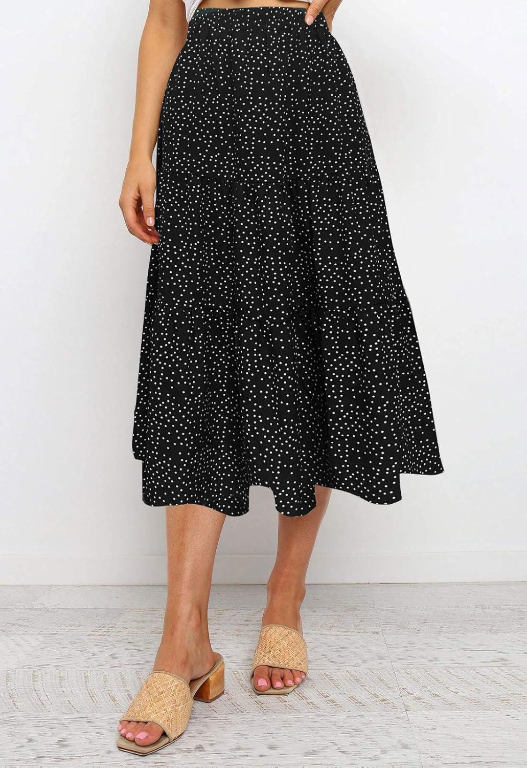 imageMEROKEETY Womens Boho Leopard Print Skirt Pleated ALine Swing Midi Skirts02black