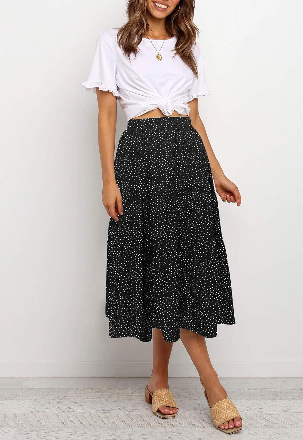 imageMEROKEETY Womens Boho Leopard Print Skirt Pleated ALine Swing Midi Skirts02black