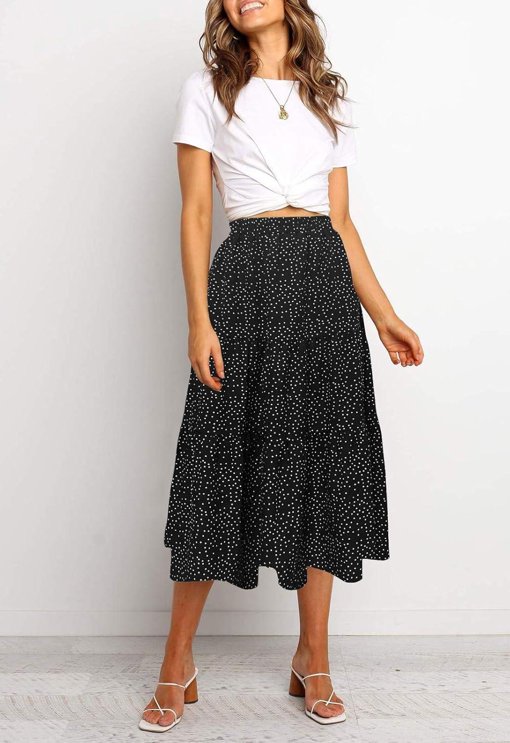 imageMEROKEETY Womens Boho Leopard Print Skirt Pleated ALine Swing Midi Skirts02black
